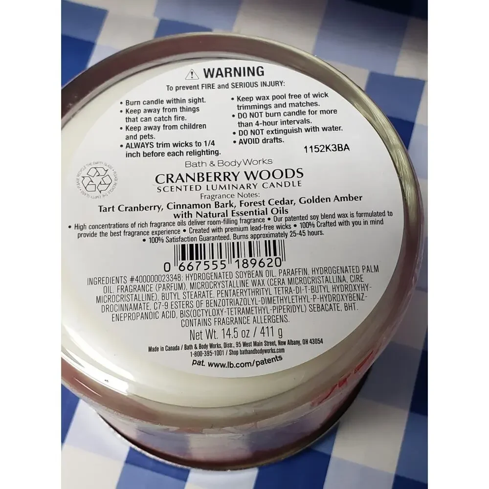 BBW Cranberry Woods Large 3 Wick Candle Light Up Jar Home Fragrance Decor - Picture 2 of 2